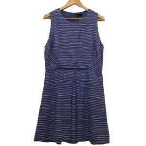 Gap Linen&Cotton blend Sleeveless Dress Coastal pockets blue white Plus Size 14